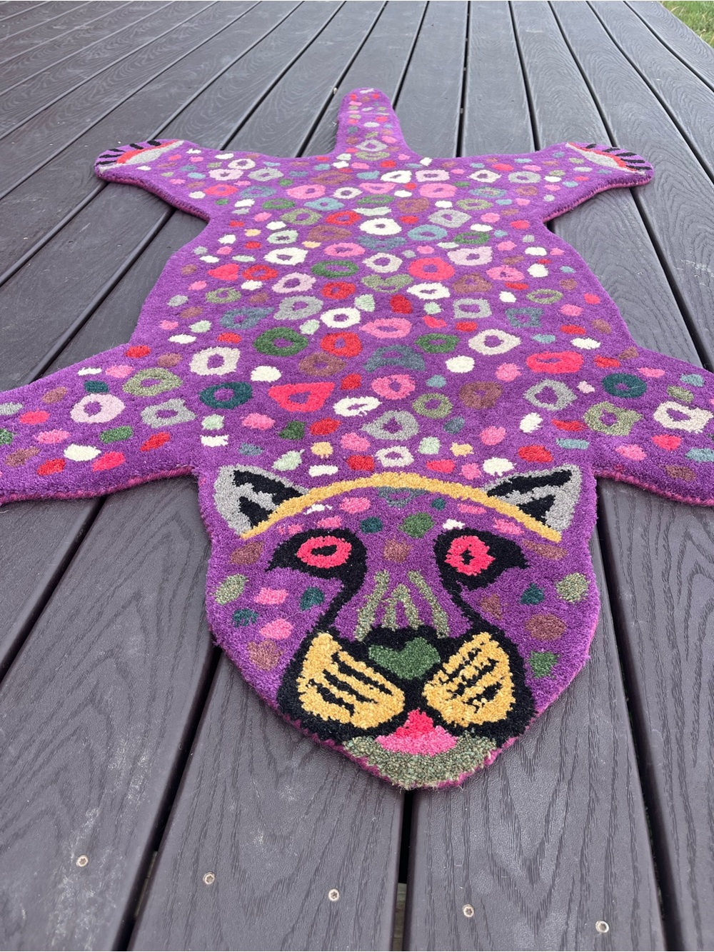Purple Leopard Face Hooked Rug